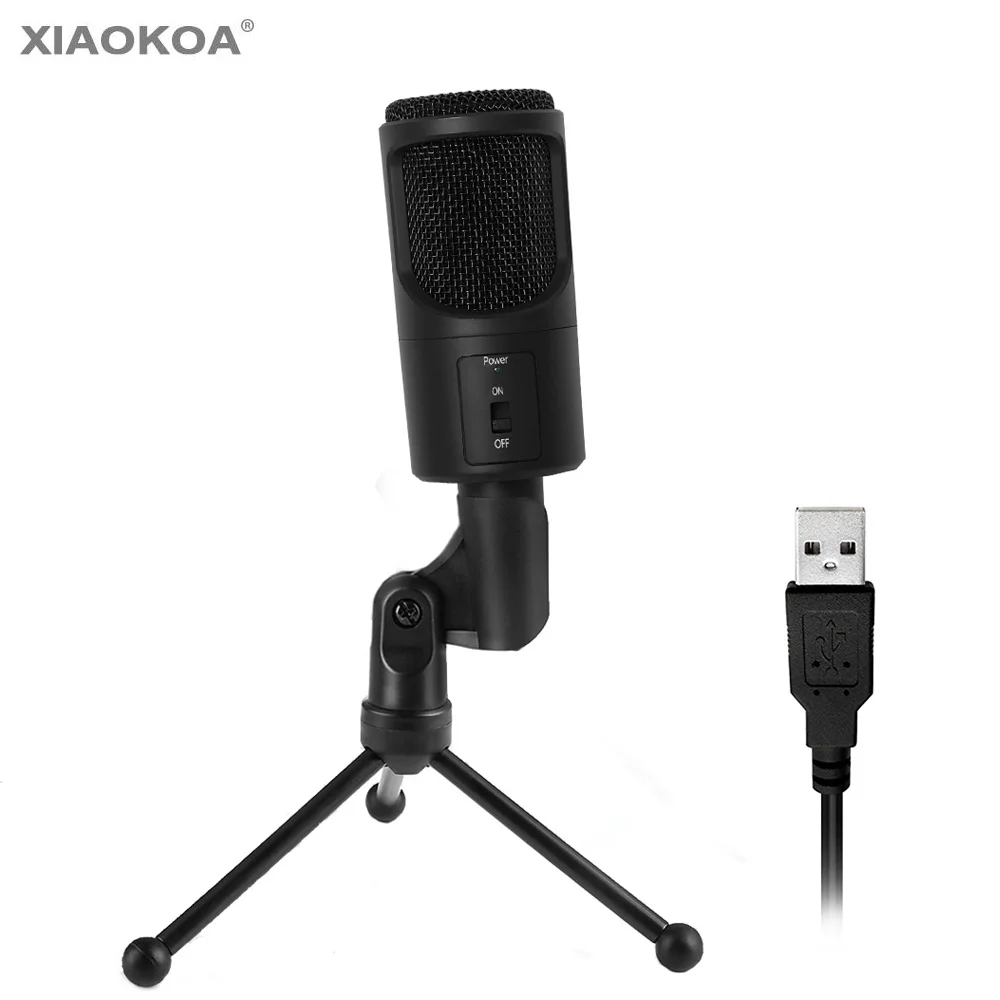 Xiaokoa Metal USB Computer Condenser Recording Microphone with Stand Karaoke Sound Recording Network Podcast Game microphones
