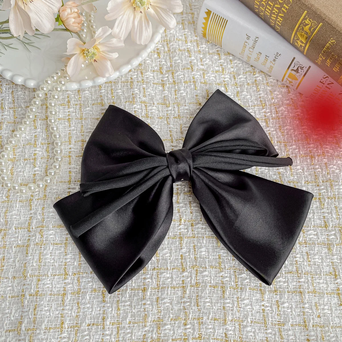 European Satin large bow hair clip Simple spring clip Hair clip Elegant party princess hair accessories