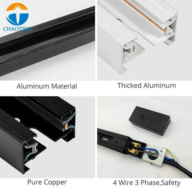 Cheap Price Removable Suspended Black 3 Circuit Phase Accessories Dimmable Adapter Led Lighting Rail System For Track Lights