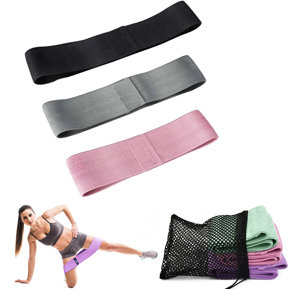 Low MOQ Wholesale Custom Printed Logo Workout Band Set of 3 Gym Elastic Glute Hip Fabric Resistance Band with Carry Bag