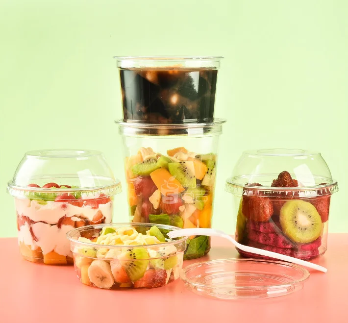 Takeout Plastic Salad Containers Disposable RPET/PET Food Box Transparent Blister Fruit Salad Packaging
