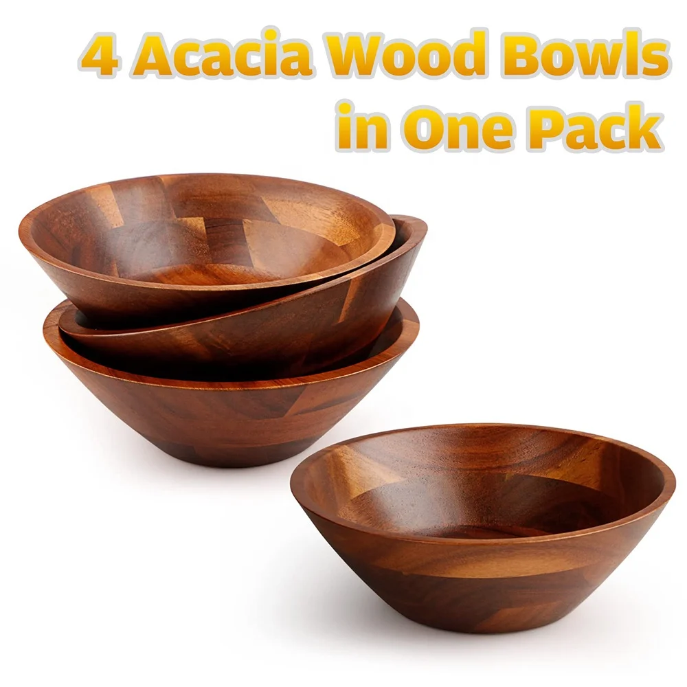 FLYWOD kitchen accessories 7 inch wooden dough soup salad fruit mixing wood bowl set wooden bowl salad bowl