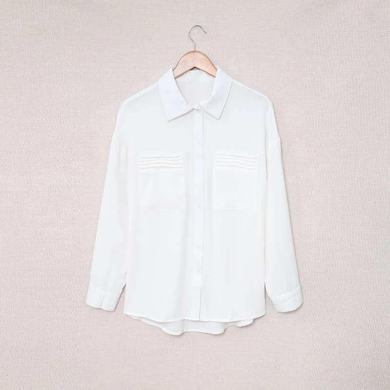 Hot Sale Casual Button Up Woman Work Shirt Solid White Long Sleeve Work Formal Shirts For Women