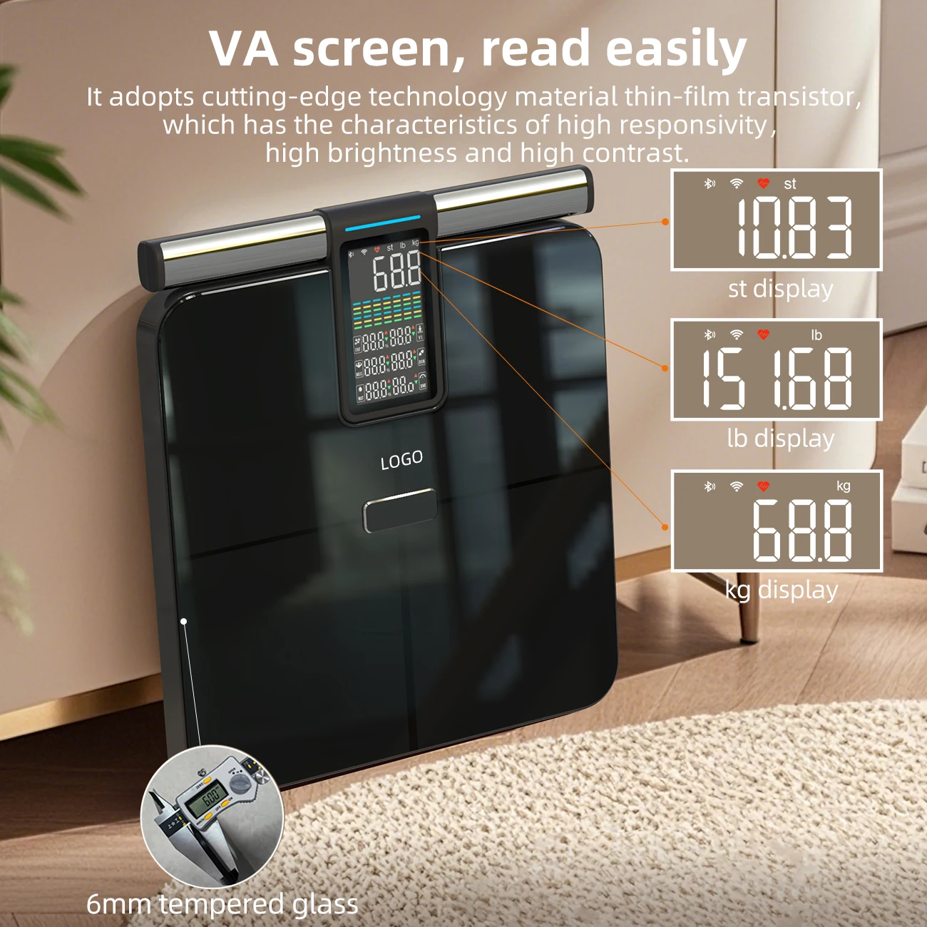5.25Inch VA Electronic Scale 220KG Smart Home Use Weight Scale Digital High Accuracy Intelligent Bathroom Scale BMI Bluetooth