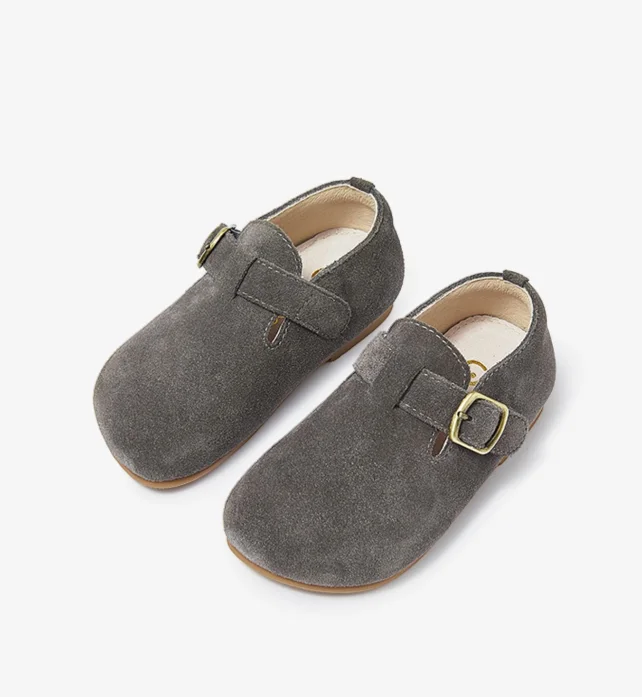 Comfortable Slip On Toddler Shoes Suede Cowhide Leather Buckle Strap Kids Flats Feet Shoes