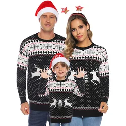Custom High Quality Knitted Jacquard Ugly Christmas Sweater  Acrylic Couple Family Christmas Sweater