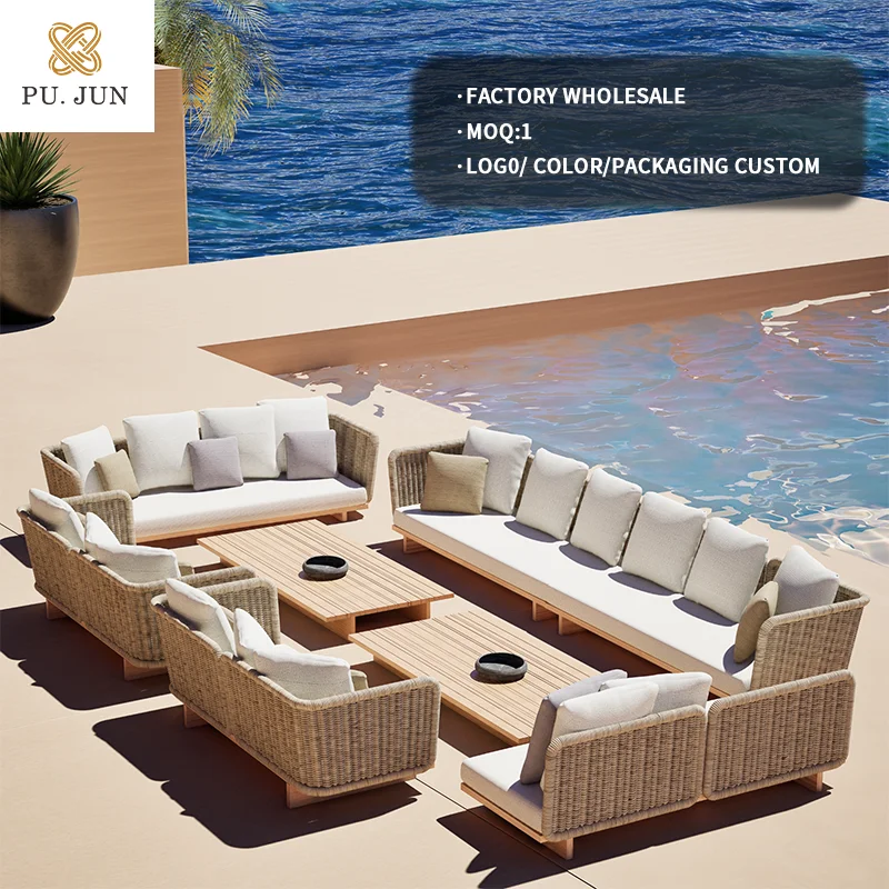 All-weather Resort Furniture Terrace Garden Outdoor Teak Launch Furniture Set Garden Lounge Sofa Set
