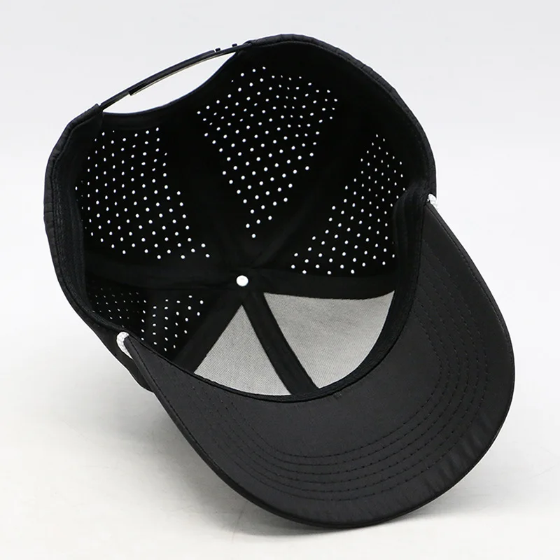 Customized Black Mens Unisex 6 Panel Perforated Laser Cutting Hole Drilled Gorras Sport Baseball Hat Caps With Rope