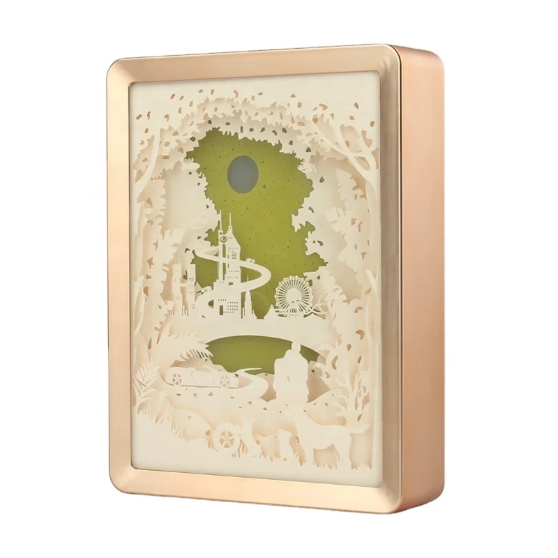 Customized Shadowbox Display Case Photos paper laser cut Memory Box Picture Frame With Led Light