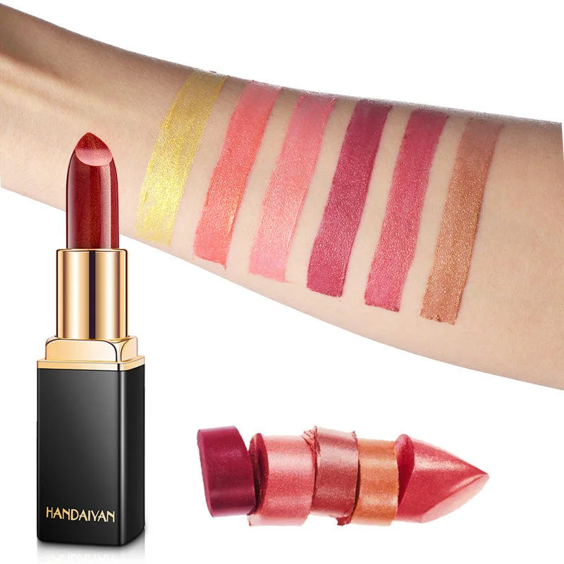 HANDAIYAN Shiny Metallic Pearl Color Change Warm Change Lipstick Gilt Lipstick