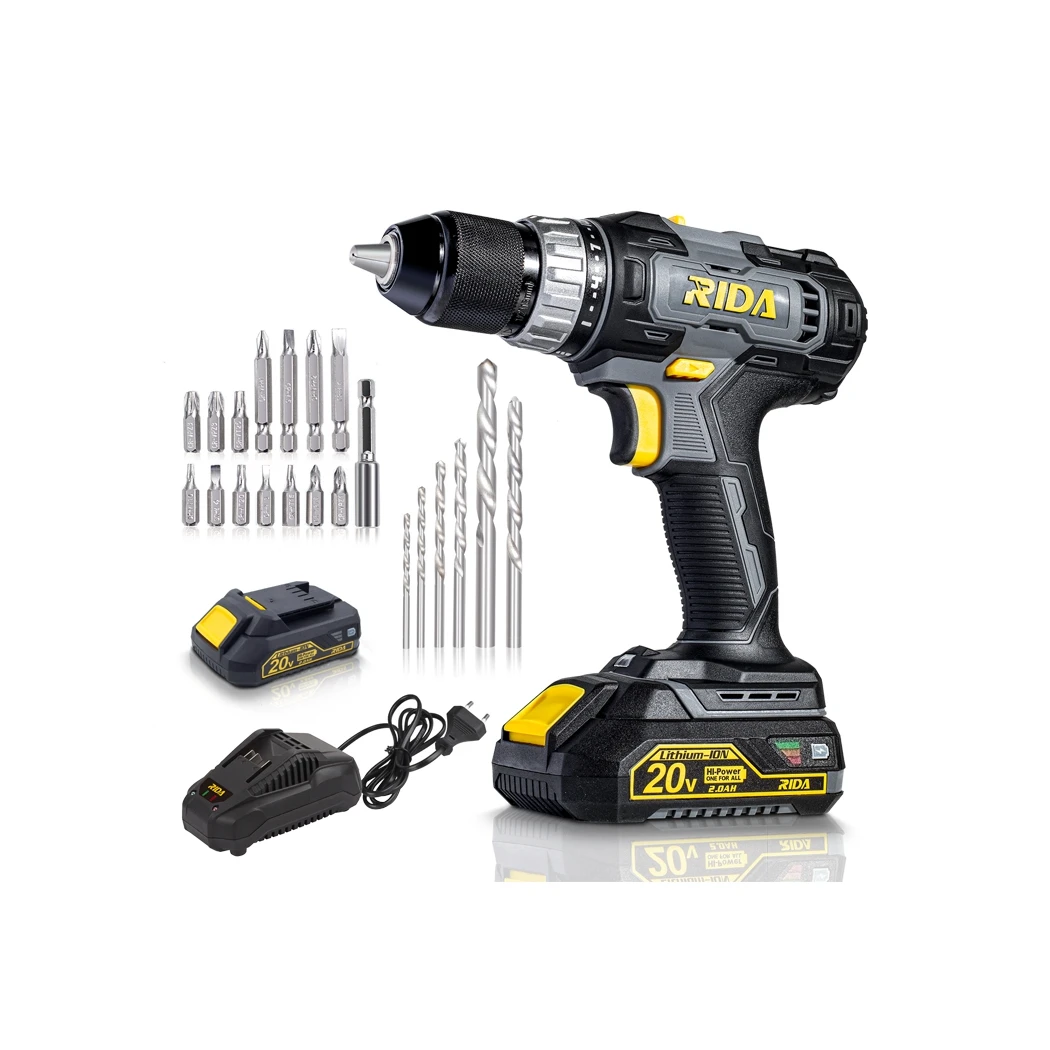 Handheld portable cordless electric drill yellow power drill DC20V brushed drilling tool screwdriver lithium battery pack