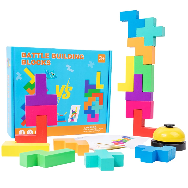 Education Logical Thinking Training Wooden Puzzle Toy Two Player Battle Wooden Tetris Building Block Toys
