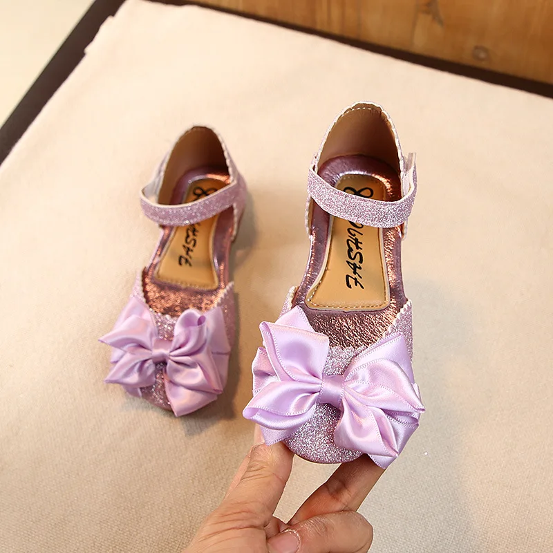  Wholesale new cute shining sequin bow knot princess flats shoes kids bling sandal casual dance for