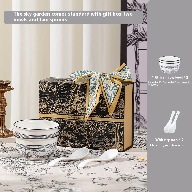 Green Rose Theme Festivalceramic dinnerware set  tableware coconut bowl  spoons plate business exquisite gift