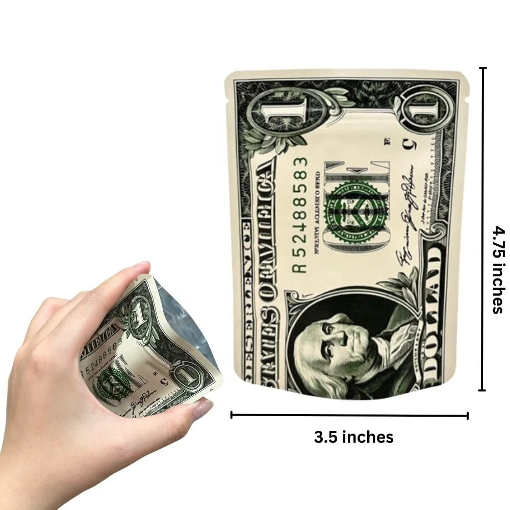 Custom Logo Dollar coin mylar bag Pouch Mylar Laser transparent Holographic Ziplock Bags custom assorted gummy packaging