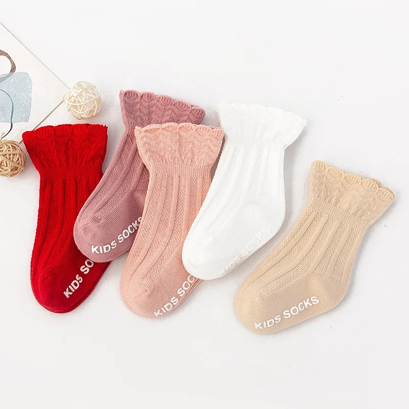 2023 baby socks 0-3 months middle tube non-slip toddler socks combed cotton solid color newborn cute baby anti slip socks