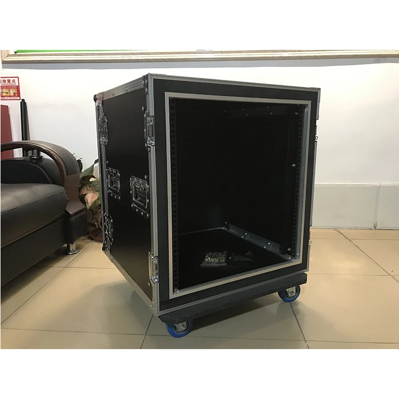 High Quality Aluminum Wooden Flight Case 12u for Microphone System Amplifier Stage Equipment with Wheels