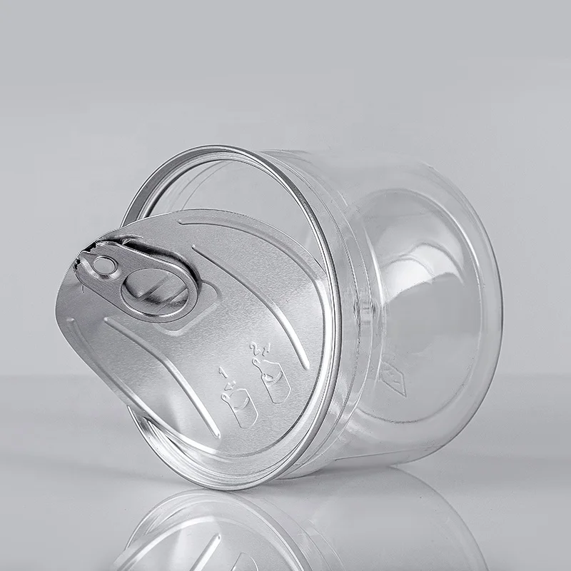 China 334ml clear PET Food Grade Snacks Canned Easy Open Plastic Lid for
