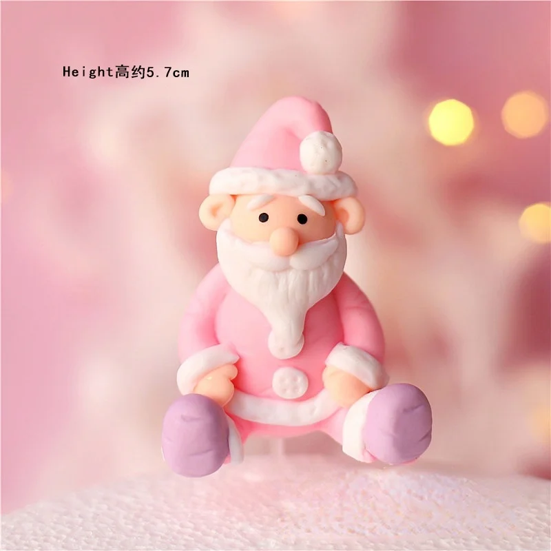 Christmas polymer clay  cake topper Pink sitting elderly snow house scarf snowman elk party Decoration