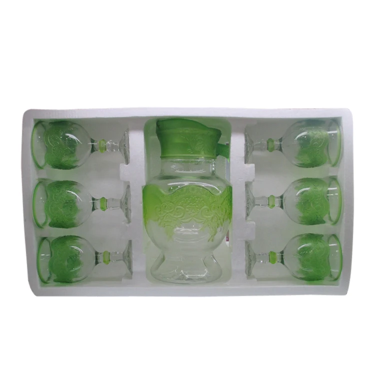 
Hot Sale 7pcs Glass Drinking Jug Sets Cups Sets with Spray Deco Color 