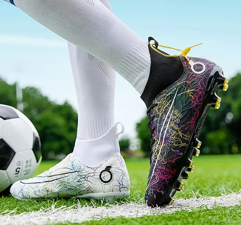 Adult students boys and girls long nails AG broken nails high-top football shoes black and white