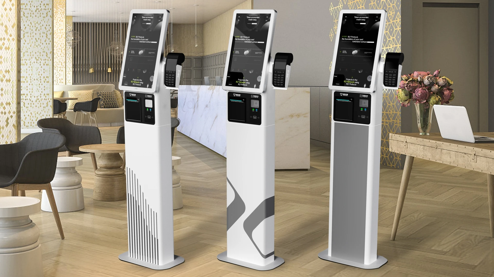 Crtly 21.5inch self service touch screen tabletop windows 11 kiosk machine supermarket shop ordering checkout self payment kiosk