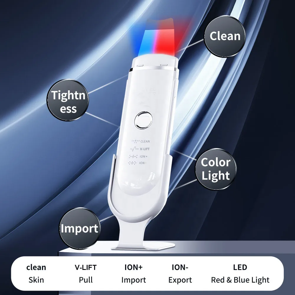 New Red and Blue Light Professional Electric facial dead skin peeling sonic cleaning face skin scrubber blackhead remover