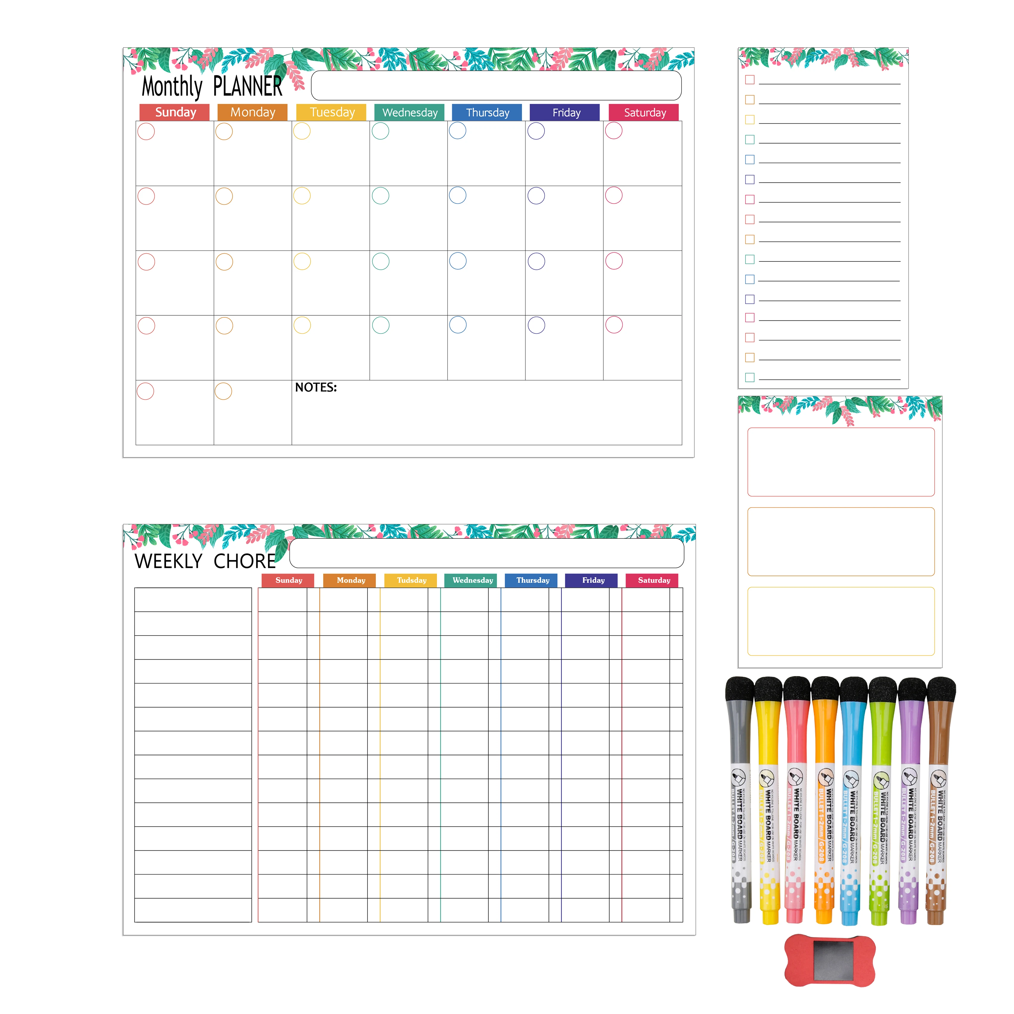 Dry Erase Calendar Whiteboard, Dry Erase Board Magnetic Whiteboard for Fridge, White Board Calendar Dry Erase Chore Chart Set