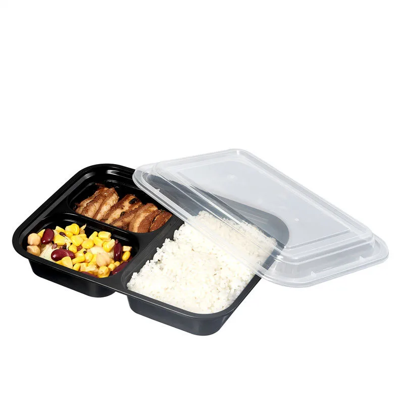Microwavable PP food trays take out away PP lunch boxes black plastic PP tray with lids