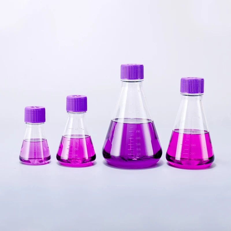 Lab Plastic 1000ML Polycarbonate Triangle Erlenmeyer Shake Flask Flat Bottom for Cell Culture