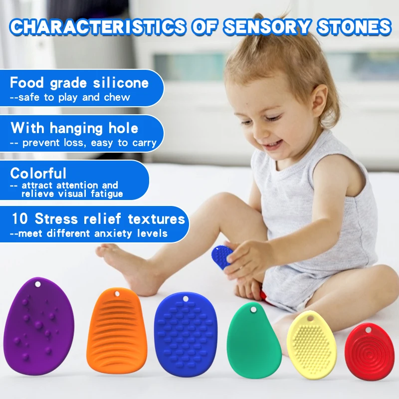 2024 Newest Food Grade Silicone Sensory Stone Fidget Toys  Pack Textured Soft Worry Stone for Autism Kids Calming Relief Stress