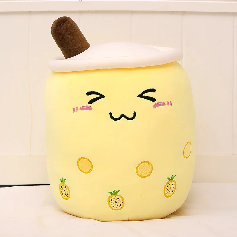 Wholesale Unisex Soft Stuffed Cartoon Bubble Boba Plush Pillow Toy PP Cotton Filled Bubble Milk Tea Bear Smiley Style