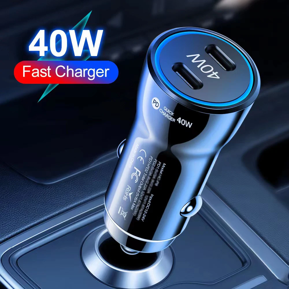 EONLINE 40W Fast Car Phone Charger Cigarette Lighter Socket Adapter QC 3.0 USB PD Quick Charge For Phone 14 13 Samsung Xiaomi