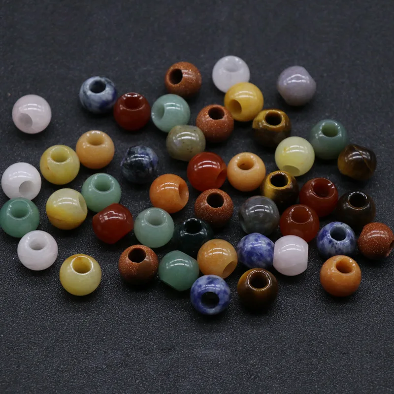 Wholesale natural large hole gemstone drum beads multicolor smooth polished gemstone for making necklace jewelry