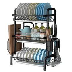 Detachable 3 Tier Stainless Steel Dish Drainer Storage Drying Rack For Kitchen