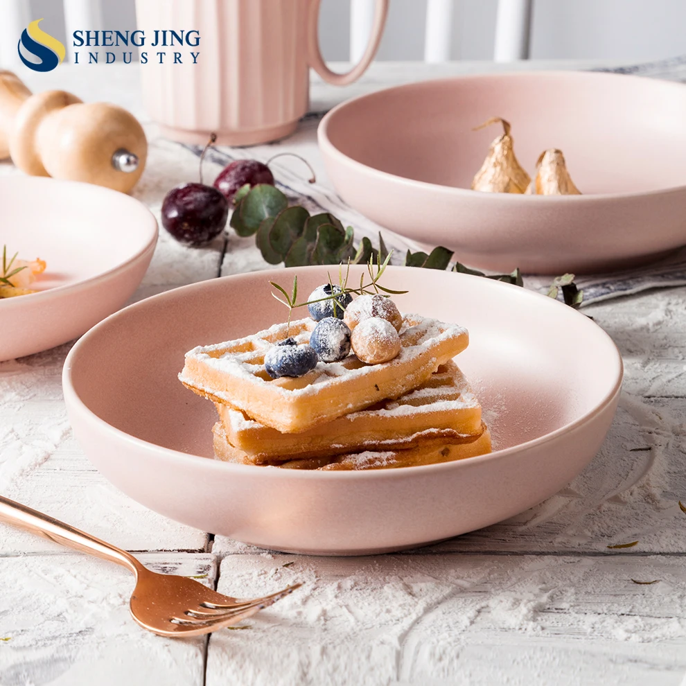 Shengjing в скандинавском стиле розовый матовый цвет глазурь на заказ керамическая посуда набор посуды фарфоровая для свадебной вечеринки