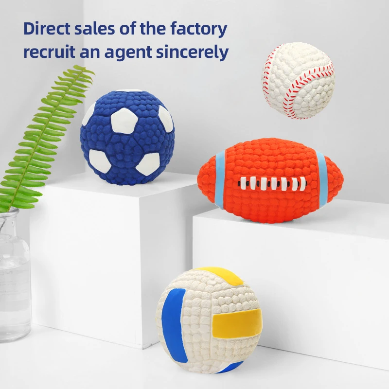 Hot Sell Squeaky Pet Training Toy Rubber Tennis, Rugby,Volleyball,Football Dog Toy Balls Wholesale
