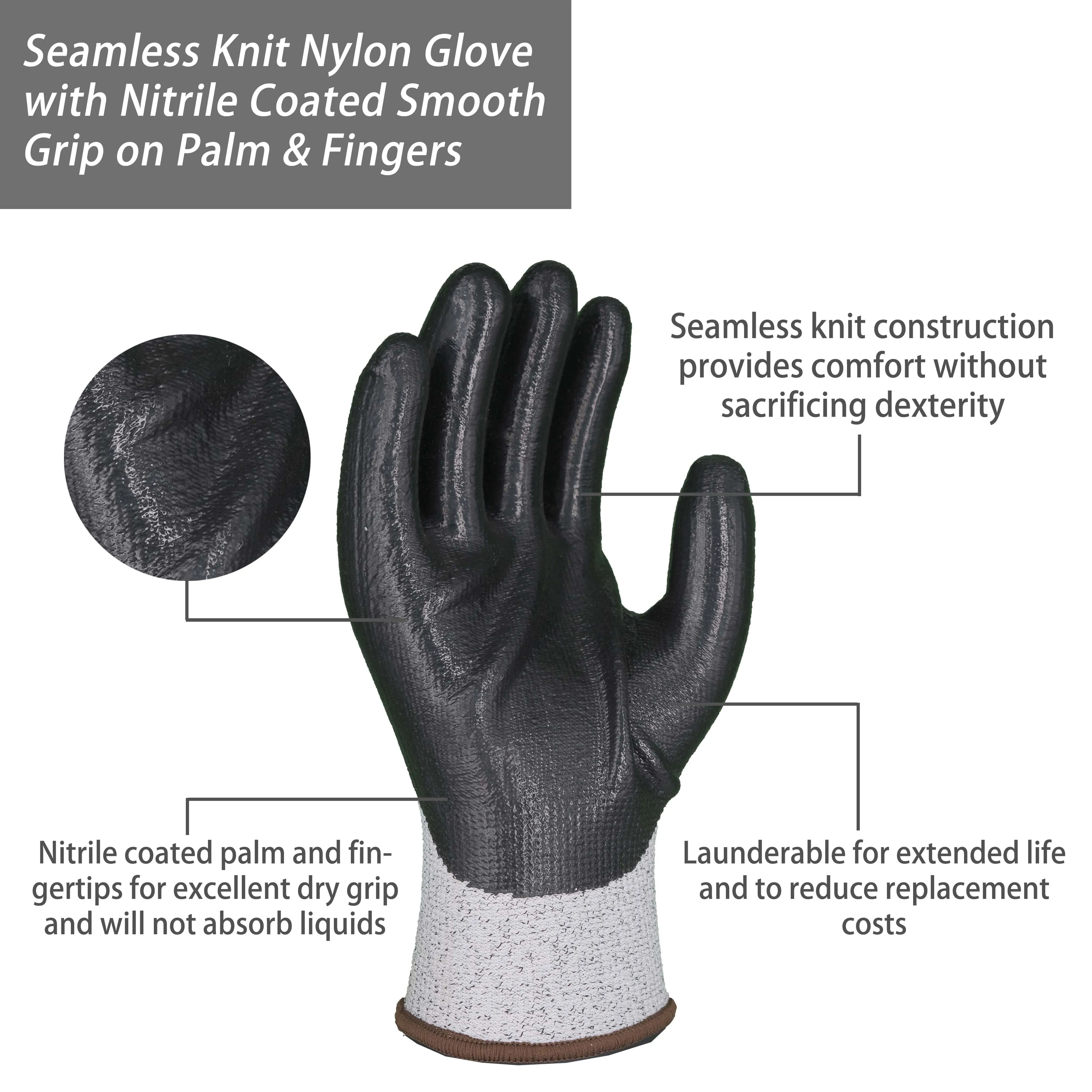 SKYEE Printed logo Smooth Nitrile Coated Nylon Knit Cut Resistant Anti slip Safety Work Garden Gloves for Protect