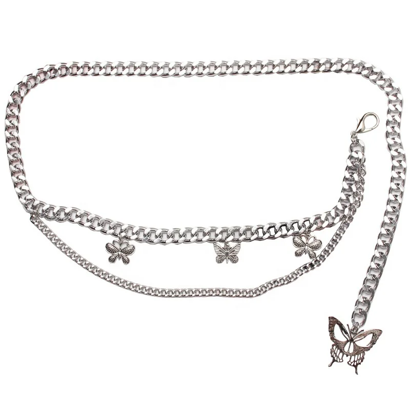 wholesale in stock Thick chain waist chain ladies matching dress sweater waist decoration wild butterfly pendant chain belt