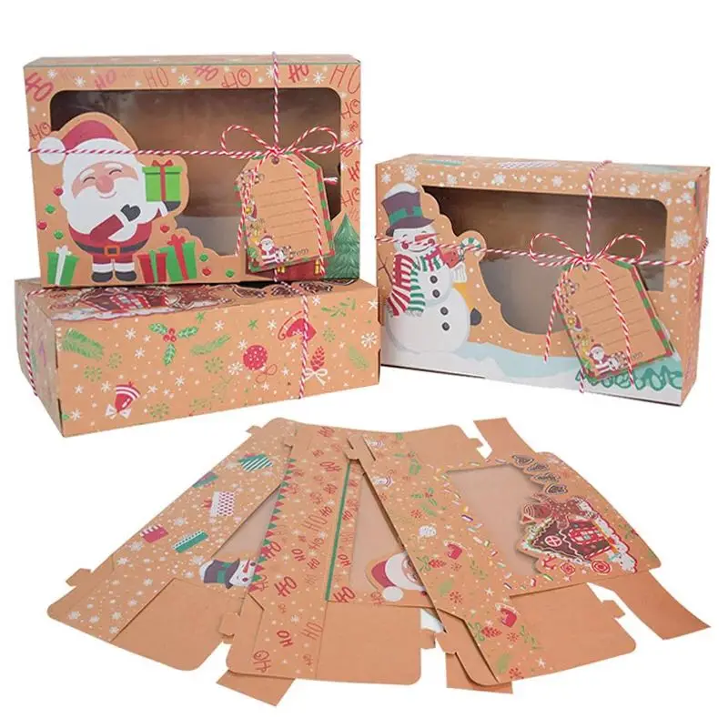 Merry Christmas Cookie Boxes Cupcake Brownies Christmas Paper Bakery Treat Boxes For Packaging
