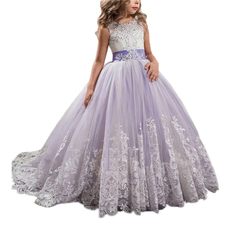 
Factory price luxury floor length lace flower girl dresses for wedding 