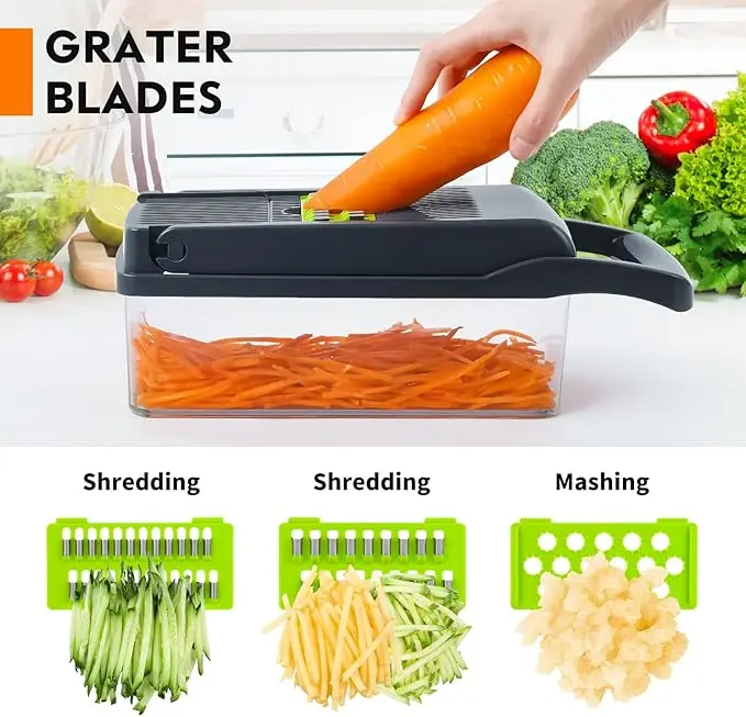 Food Grade Kitchen tools 14 in 1 Vegetable Cutter Onion Slicer Dicer Spiralizer Shredder Hand Graters Fruit Vegetable Chopper