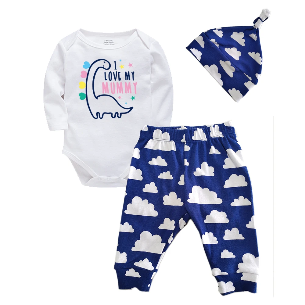 OEM Customized Design Newborn Baby Boys Girls Clothes Set Bebes Romper+Pants+Hats Gift Set For 0~6Months