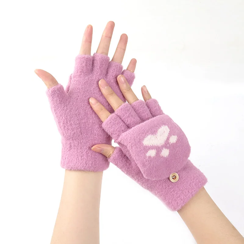 2021 Women Print knitted soft warm half finger wool winter warm  gloves