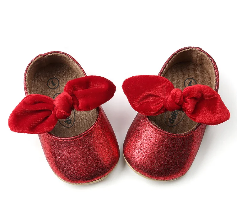 In Stock Baby Girls Mary Jane Flats with Bow knot Non-Slip Toddler First Walkers Princess Dress Shoes