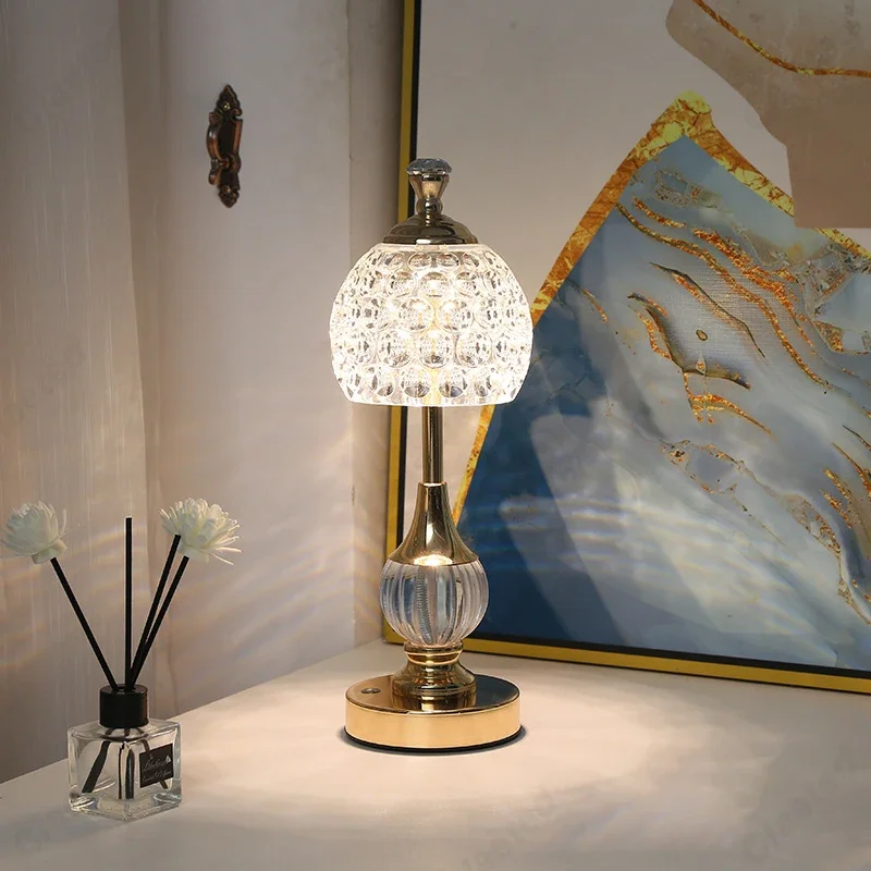 Nordic Retro Home Decoration Night Light New Metal Crystal Acrylic Table Lamp with Bamboo Body Stone Shade Bedroom Bedside
