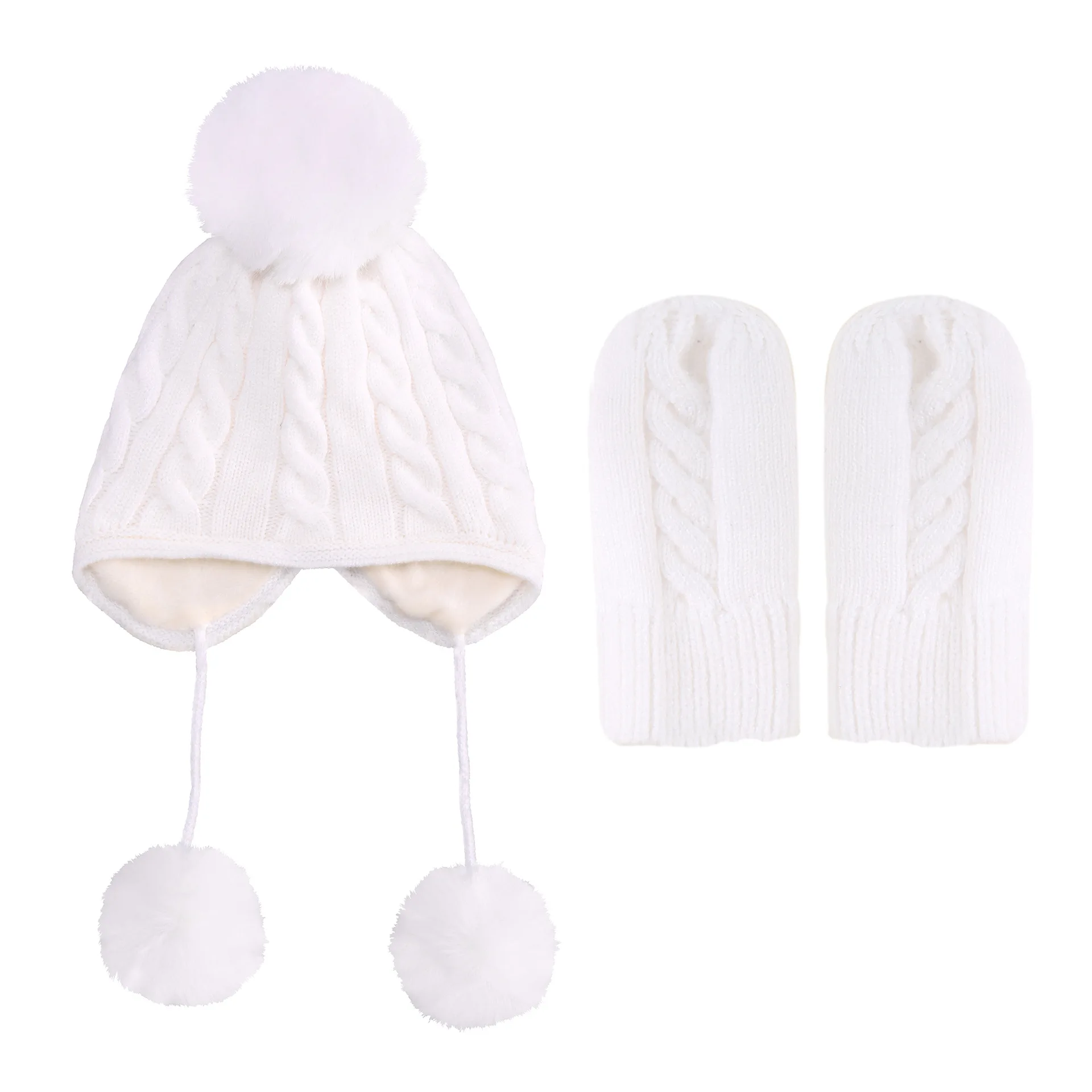 New Winter Baby Hats Beanie Bonnet for Boys Girls Knit Cap Pompoms Newborn Accessories Warm Ear Stuff Kids Hat Gloves Set