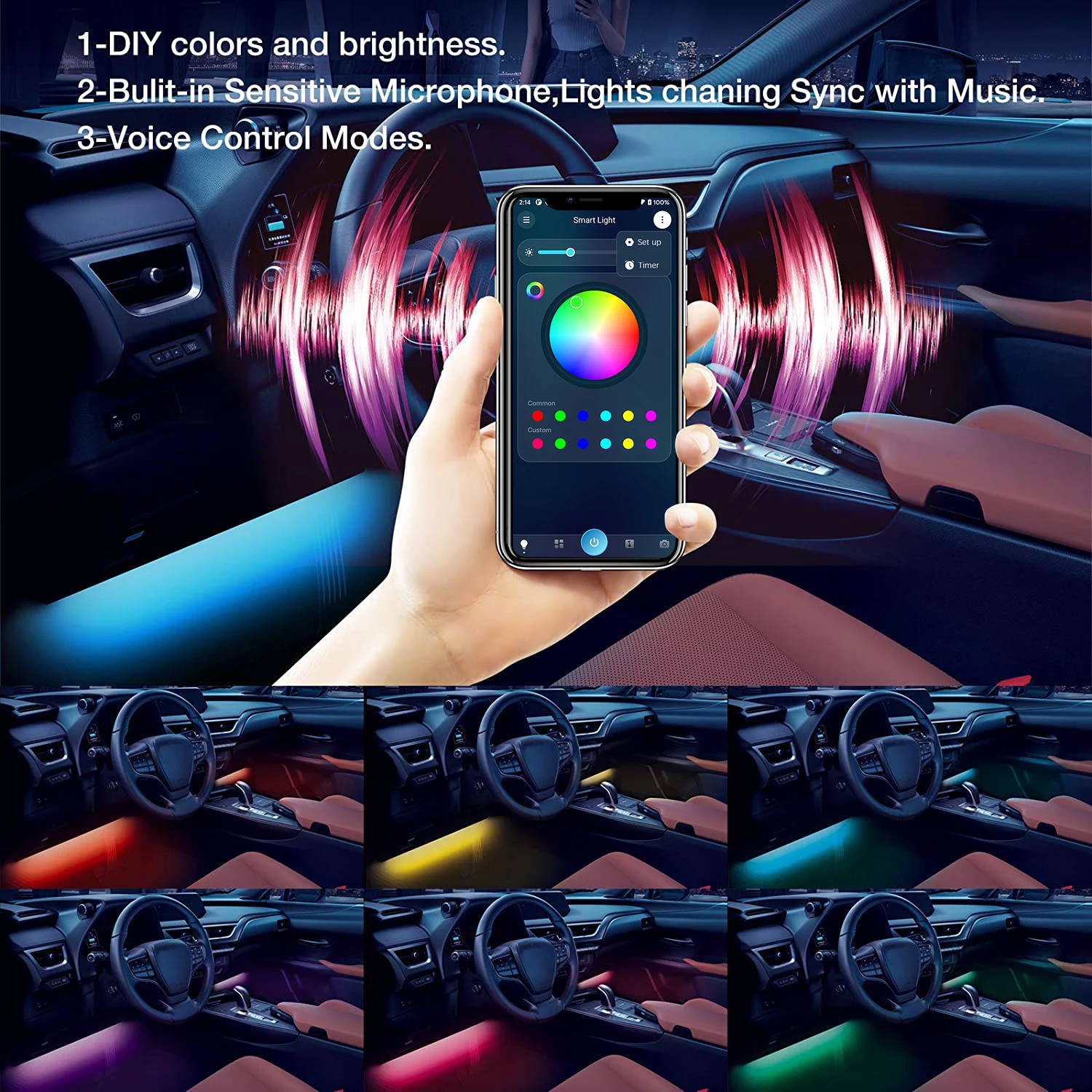 Cigarette Adapter 12V RGB 5050 APP LED Bulb for Car Interior Ambient Lights Accessories Waterproof Strip LEDs Lighting