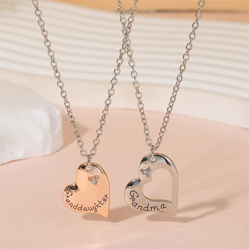 Trending products 2023 Family Love Heart Pendant  Fashion Charm Gift 2 pieces/set of Grandma and Granddaughter