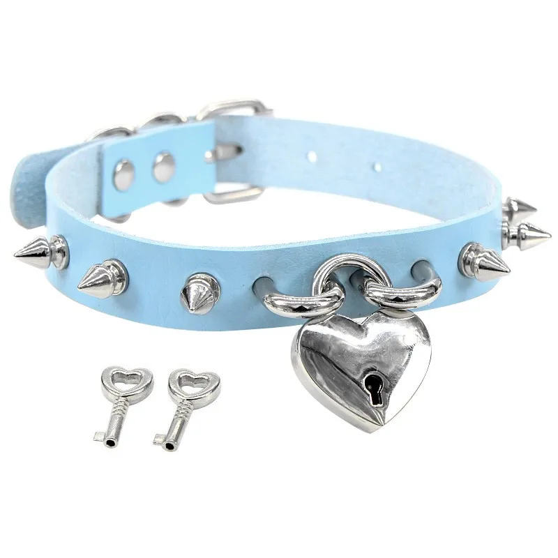 Sticker Lock love pendant necklace rivet choker Collar leather Heart Necklace with key Fashion statement rock hiphop jewelry